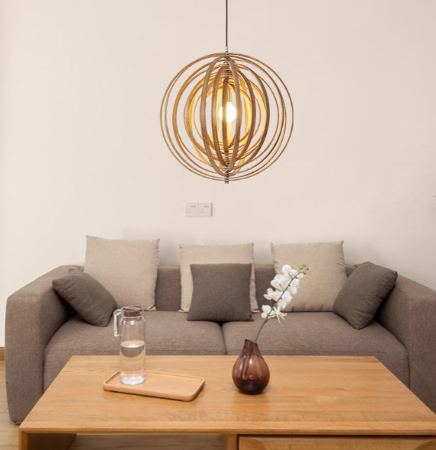 Handcrafted Wood Round Globe Pendant Lampshade